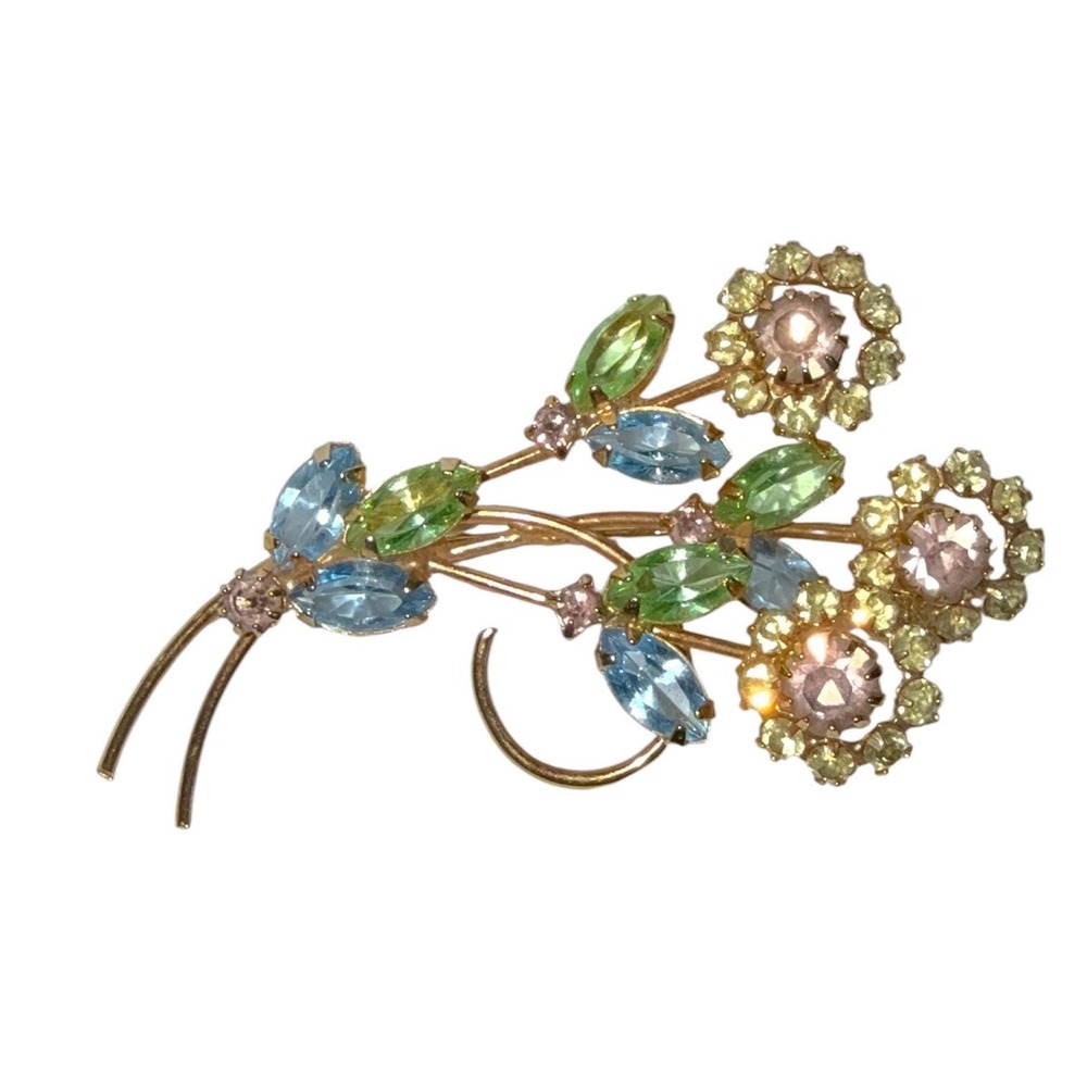 Vintage Rhinestone Floral Brooch Open Back Cups Soldered Construction